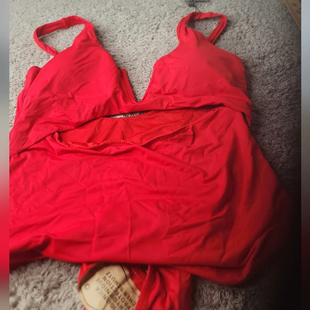 Meyeeka Red Sexy Hard Wire With cut out tummy control One-Piece Swimsuit - L